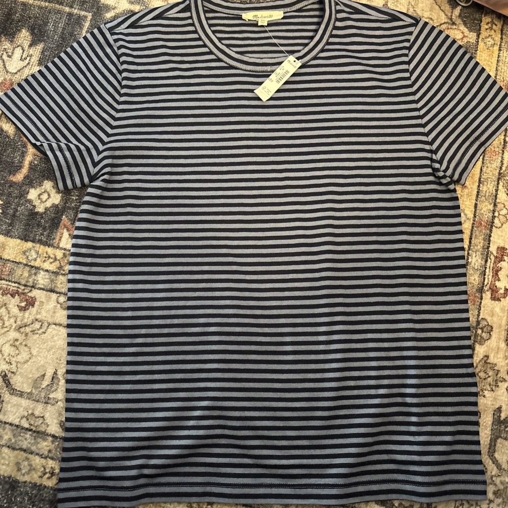 Madewell Size XS Striped~Cotton Blends~Crewneck~T-Shirt Blue Striped